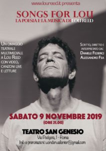Locandina lou reed Songs for Lou 9 Novembre teatro san genesio vicious underground tributo